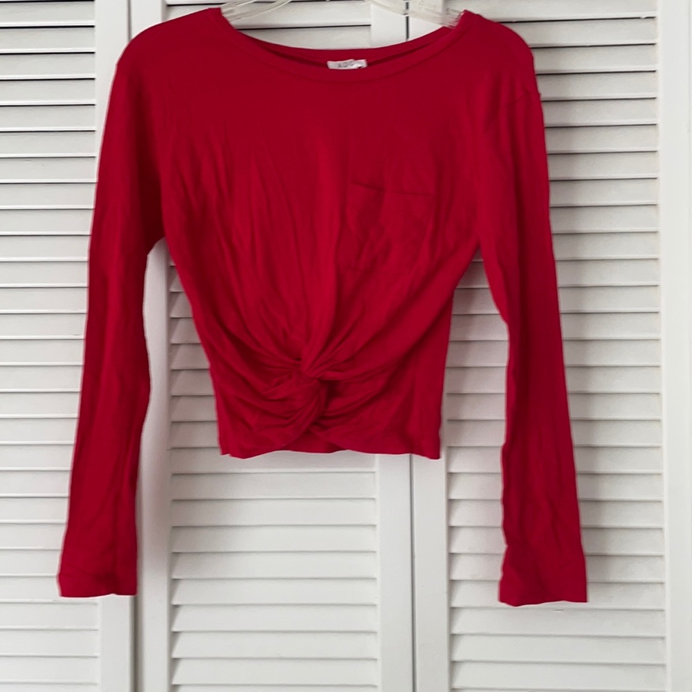 Girls red twist front long sleeve shirt size Medium